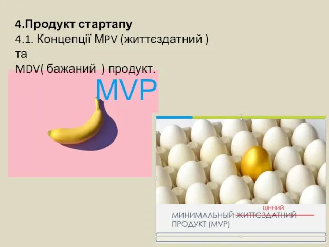 4.Продукт стартапу 4.1. Концепції МPV (життєздатний ) та MDV( бажаний ) продукт. MVP