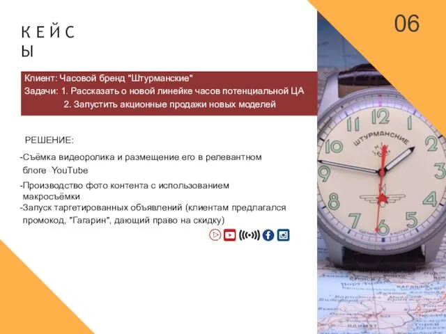 Клиент: Часовой бренд "Штурманские" Задачи: 1. Рассказать о новой линейке часов