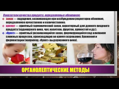 Показатели качества продукта, определяемые обонянием: запах — ощущение, возникающее при возбуждении