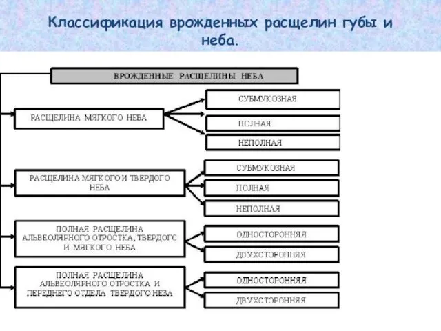 Классификация врожденных расщелин губы и неба.