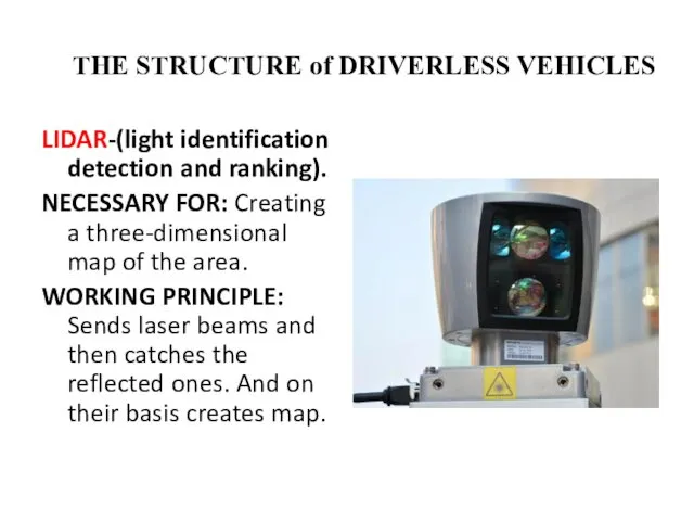 THE STRUCTURE of DRIVERLESS VEHICLES LIDAR-(light identification detection and ranking). NECESSARY