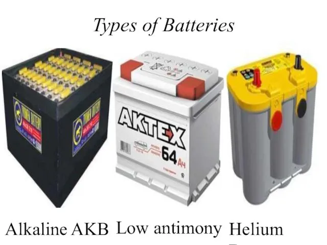 Types of Batteries Alkaline AKB Low antimony Helium Battery