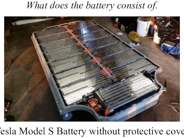 What does the battery consist of. Tesla Model S Battery without protective cover