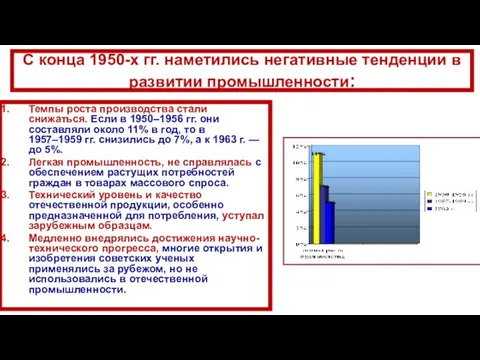 С конца 1950-х гг. наметились негативные тенденции в развитии промышленности: Темпы