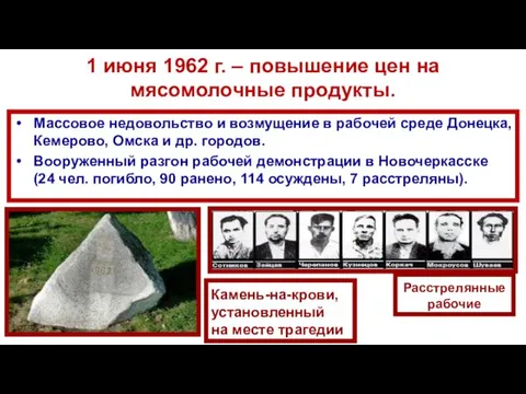 1 июня 1962 г. – повышение цен на мясомолочные продукты. Массовое