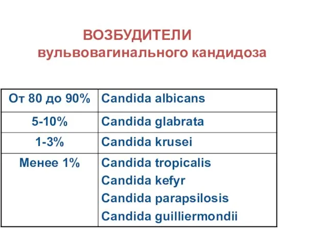 ВОЗБУДИТЕЛИ вульвовагинального кандидоза