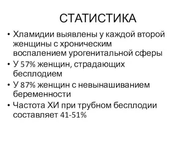 СТАТИСТИКА Хламидии выявлены у каждой второй женщины с хроническим воспалением урогенитальной