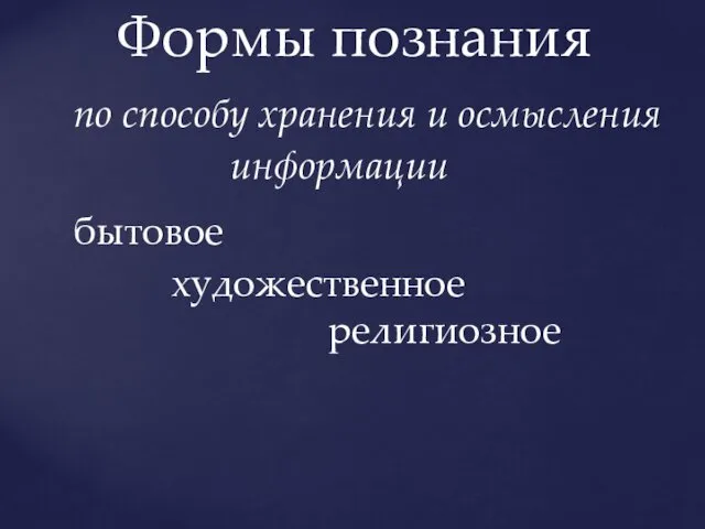 Формы познания по способу хранения и осмысления информации бытовое художественное религиозное