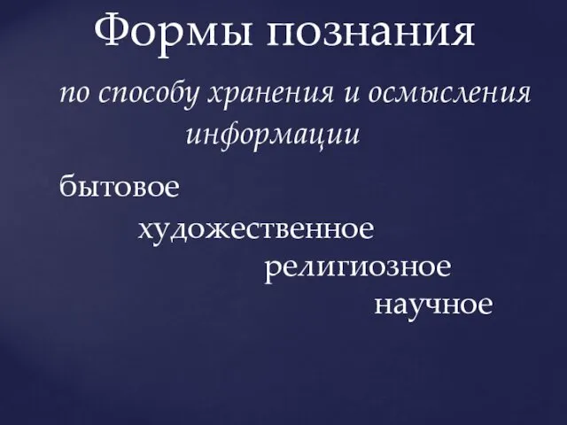 Формы познания по способу хранения и осмысления информации бытовое художественное религиозное научное