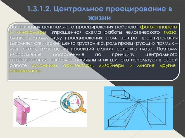 1.3.1.2. Центральное проецирование в жизни По принципу центрального проецирования работают фото-аппараты