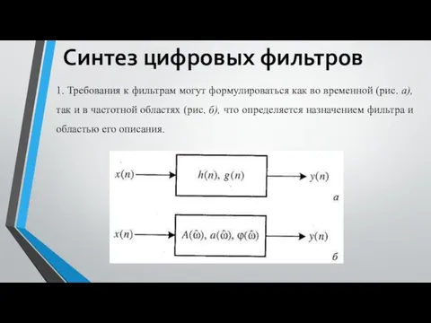 Синтез цифровых фильтров 1. Требования к фильтрам могут формулироваться как во