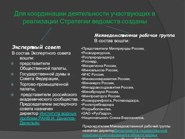 Для координации деятельности участвующих в реализации Стратегии ведомств созданы Экспертный совет