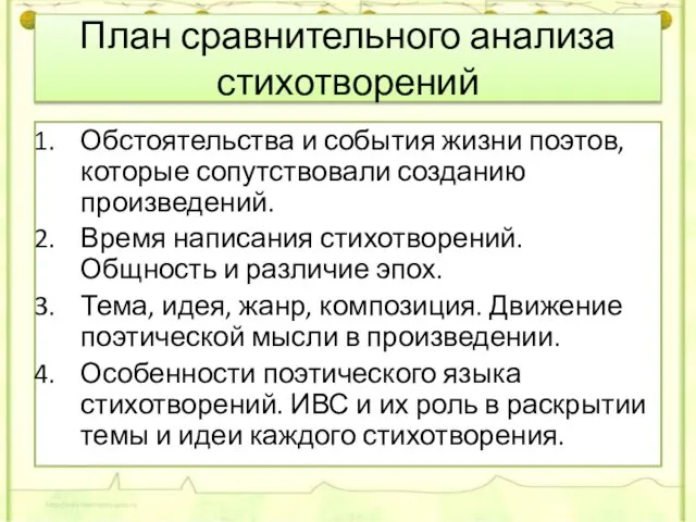 План сравнительного анализа стихотворений Обстоятельства и события жизни поэтов, которые сопутствовали