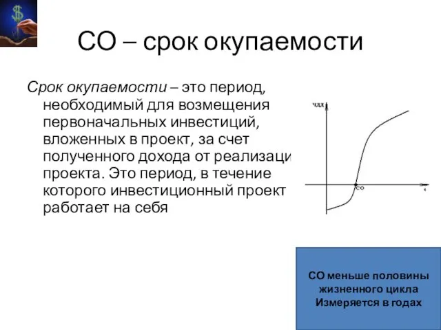 СО – срок окупаемости Срок окупаемости – это период, необходимый для