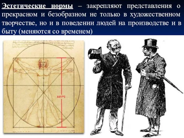 Эстетические нормы – закрепляют представления о прекрасном и безобразном не только