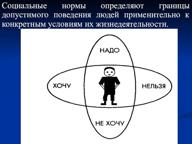 Социальные нормы определяют границы допустимого поведения людей применительно к конкретным условиям их жизнедеятельности.