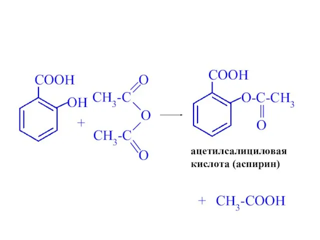 + ацетилсалициловая кислота (аспирин) + CH3-COOH