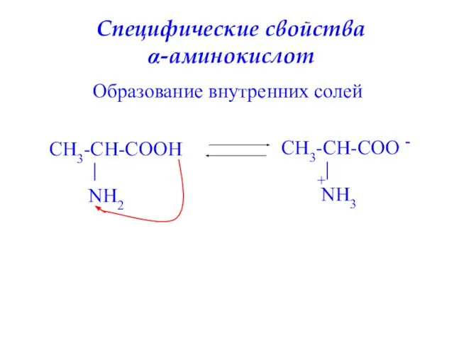 Образование внутренних солей Специфические свойства α-аминокислот
