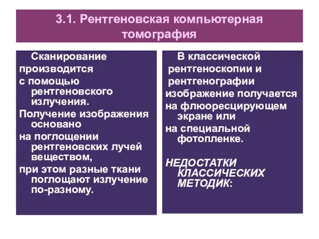 3.1. Рентгеновская компьютерная томография Сканирование производится с помощью рентгеновского излучения. Получение