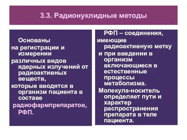 3.3. Радионуклидные методы Основаны на регистрации и измерении различных видов ядерных