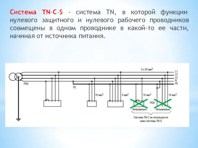 Система TN-C-S - система TN, в которой функции нулевого защитного и