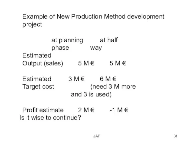 JAP Example of New Production Method development project at planning at