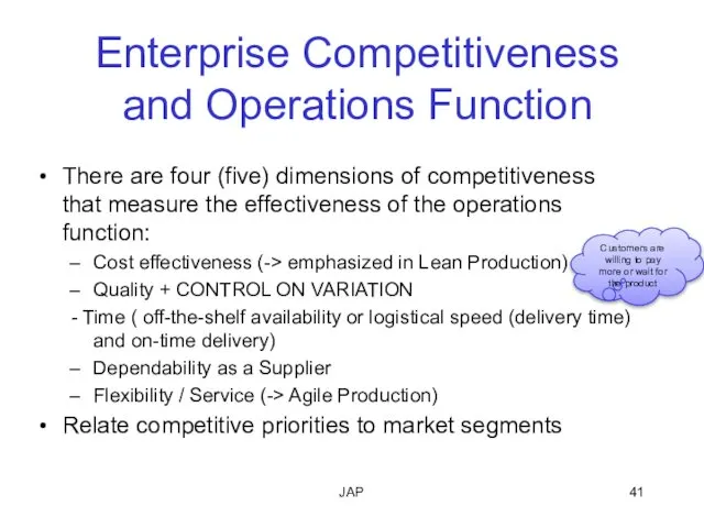 JAP Enterprise Competitiveness and Operations Function There are four (five) dimensions