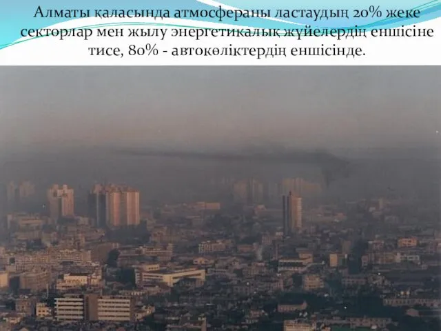 Алматы қаласында атмосфераны ластаудың 20% жеке секторлар мен жылу энергетикалық жүйелердің
