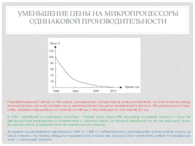 УМЕНЬШЕНИЕ ЦЕНЫ НА МИКРОПРОЦЕССОРЫ ОДИНАКОВОЙ ПРОИЗВОДИТЕЛЬНОСТИ Разрабатываемый сейчас в Intel метод