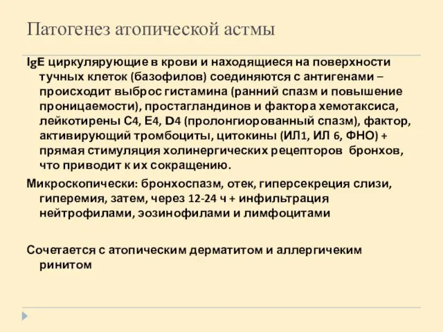 Патогенез атопической астмы IgE циркулярующие в крови и находящиеся на поверхности