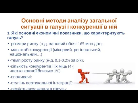 Основні методи аналізу загальної ситуації в галузі і конкуренції в ній