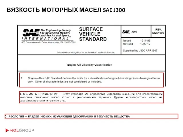 ВЯЗКОСТЬ МОТОРНЫХ МАСЕЛ SAE J300 1. ОБЛАСТЬ ПРИМЕНЕНИЯ ─ Этот стандарт