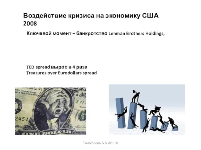 Воздействие кризиса на экономику США 2008 Ключевой момент – банкротство Lehman