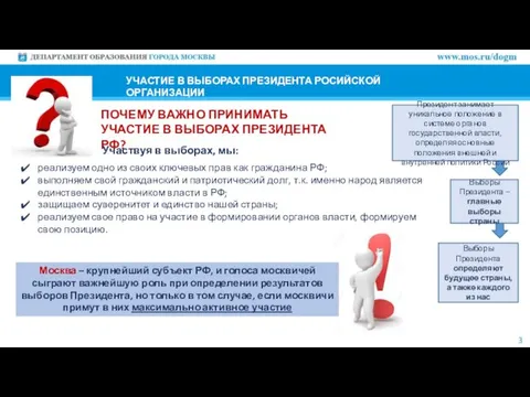 ПОЧЕМУ ВАЖНО ПРИНИМАТЬ УЧАСТИЕ В ВЫБОРАХ ПРЕЗИДЕНТА РФ? 3 Участвуя в