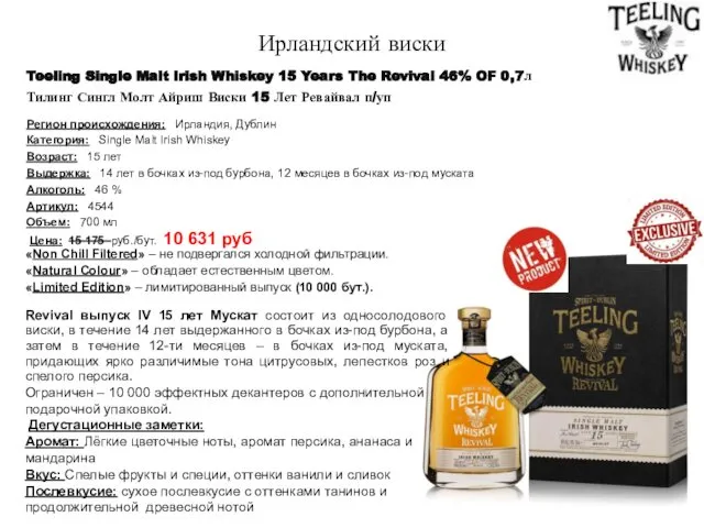 Ирландский виски Teeling Single Malt Irish Whiskey 15 Years The Revival