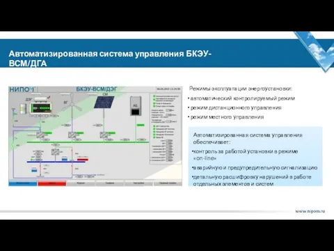 Автоматизированная система управления обеспечивает: контроль за работой установки в режиме «on-line»