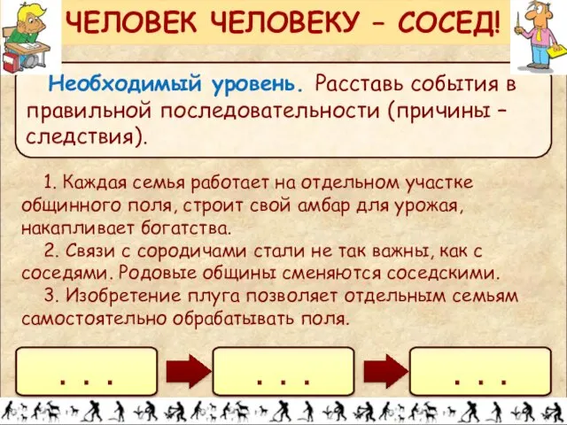 Необходимый уровень. Расставь события в правильной последовательности (причины – следствия). ЧЕЛОВЕК