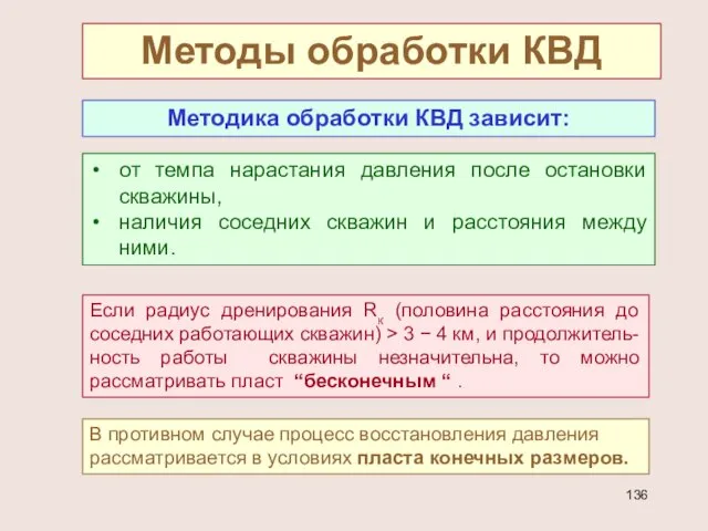 Методы обработки КВД от темпа нарастания давления после остановки скважины, наличия