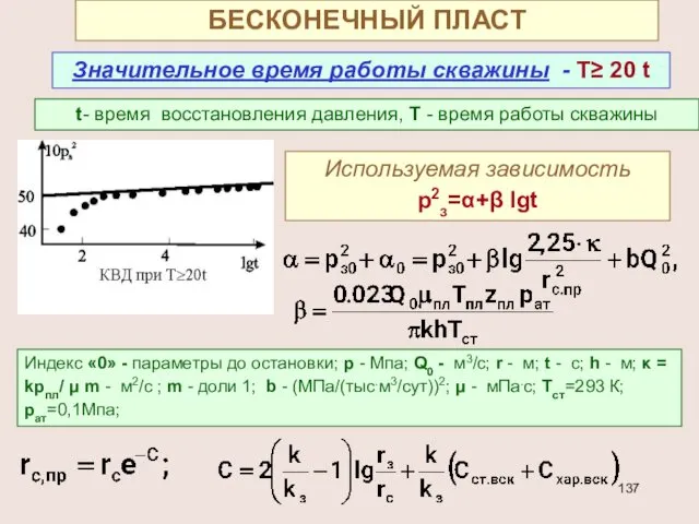 БЕСКОНЕЧНЫЙ ПЛАСТ Значительное время работы скважины - Т≥ 20 t t-