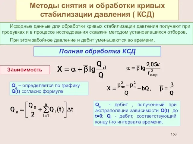 Методы снятия и обработки кривых стабилизации давления ( КСД) Исходные данные