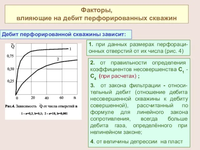 Факторы, влияющие на дебит перфорированных скважин Дебит перфорированной скважины зависит: 1.