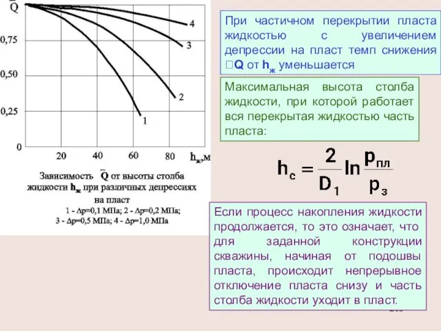 При частичном перекрытии пласта жидкостью с увеличением депрессии на пласт темп