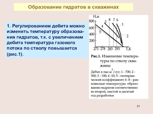 Образование гидратов в скважинах 1. Регулированием дебита можно изменять температуру образова-ния