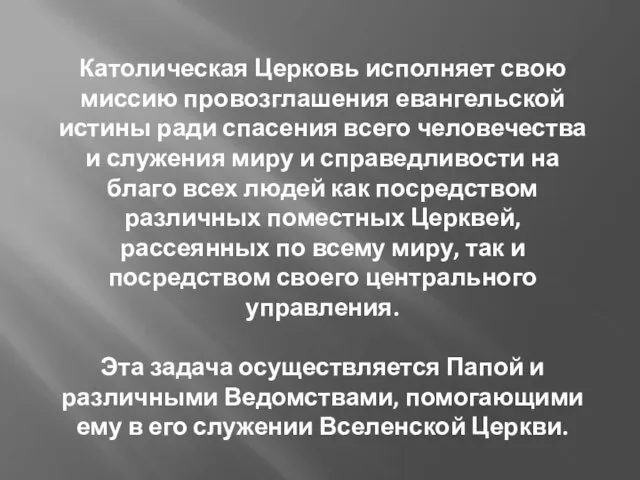 Католическая Церковь исполняет свою миссию провозглашения евангельской истины ради спасения всего