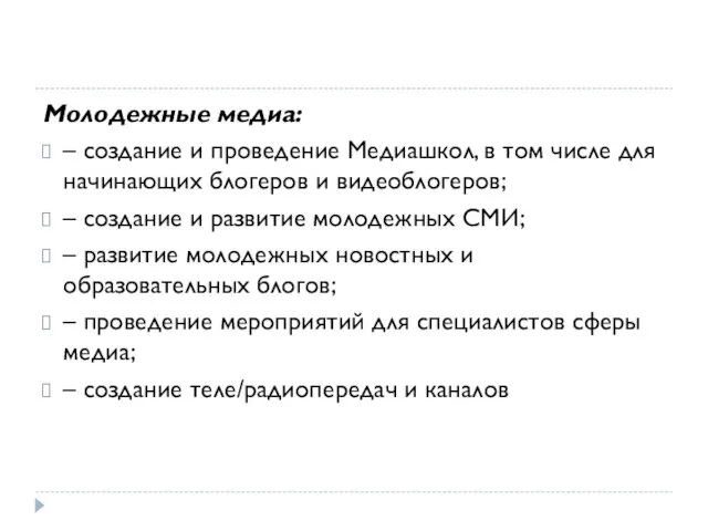 Молодежные медиа: – создание и проведение Медиашкол, в том числе для