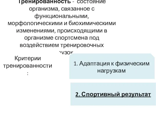 Тренированность - состояние организма, связанное с функциональными, морфологическими и биохимическими изменениями,