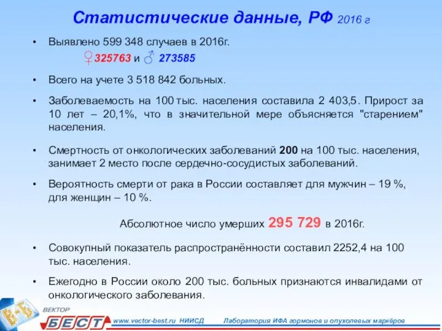 Статистические данные, РФ 2016 г Выявлено 599 348 случаев в 2016г.