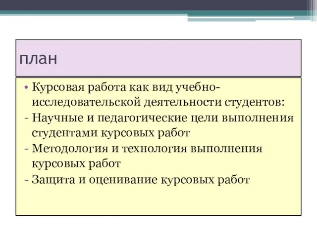 план Курсовая работа как вид учебно-исследовательской деятельности студентов: Научные и педагогические