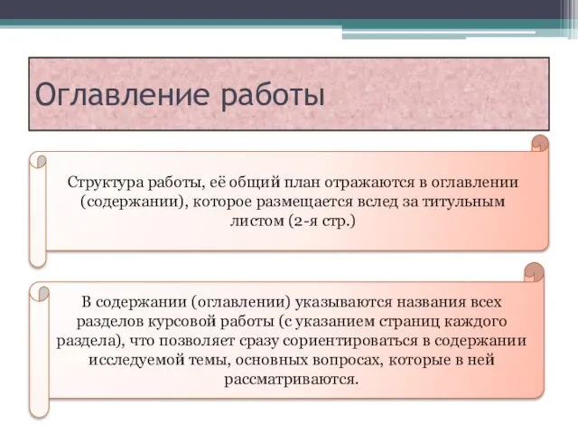 Оглавление работы Структура работы, её общий план отражаются в оглавлении (содержании),