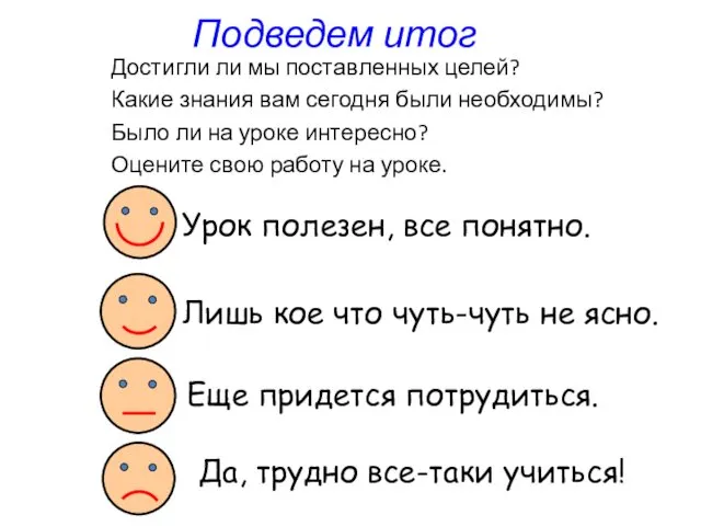 Подведем итог Урок полезен, все понятно. Лишь кое что чуть-чуть не